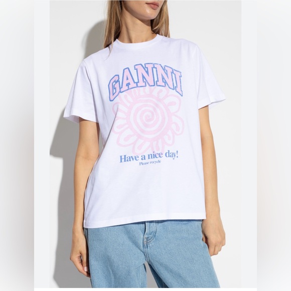 Ganni White Tee with Blue and Pink Design

"Excellent Preowned
Condition" - Picture 1 of 12